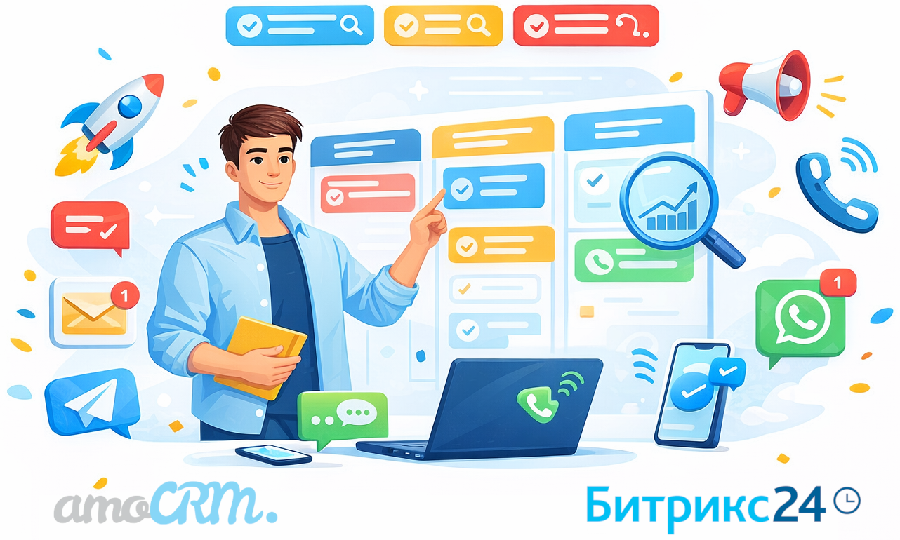 CRM: управление задачами, коммуникация, amoCRM и Битрикс24